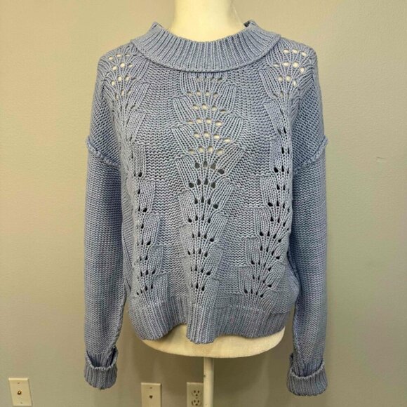 Free People Women's Bell Song Pullover Cropped Sweater Cotton Blend Blue Medium - Picture 1 of 13